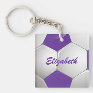 Customizable Football Soccer Ball Purple and White Keychain