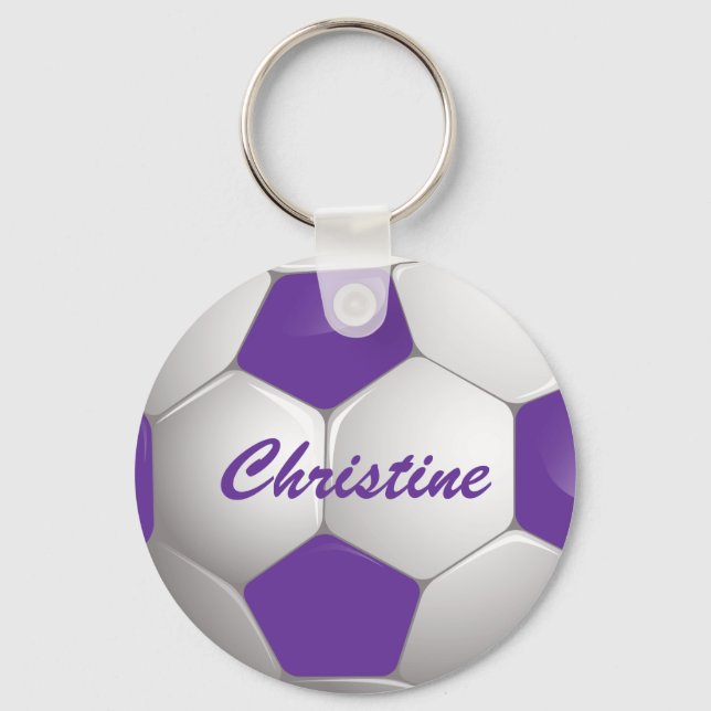 Customizable Football Soccer Ball Purple and White Keychain (Front)