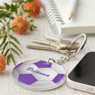 Customizable Football Soccer Ball Purple and White Keychain