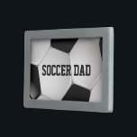 Customizable Football Soccer Ball Rectangular Belt Buckle<br><div class="desc">Soccer sports design with a close up image of a soccer ball, fully customizable with your own name or text. Perfect for the soccer player, football fan or soccer coach. Other colour combinations are available in our store and we welcome custom requests, just contact us through our GiftsBonanza store prior...</div>