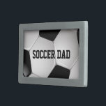 Customizable Football Soccer Ball Rectangular Belt Buckle<br><div class="desc">Soccer sports design with a close up image of a soccer ball, fully customizable with your own name or text. Perfect for the soccer player, football fan or soccer coach. Other colour combinations are available in our store and we welcome custom requests, just contact us through our GiftsBonanza store prior...</div>