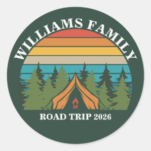 Customizable Forest friends Sunset Camping Tent Classic Round Sticker