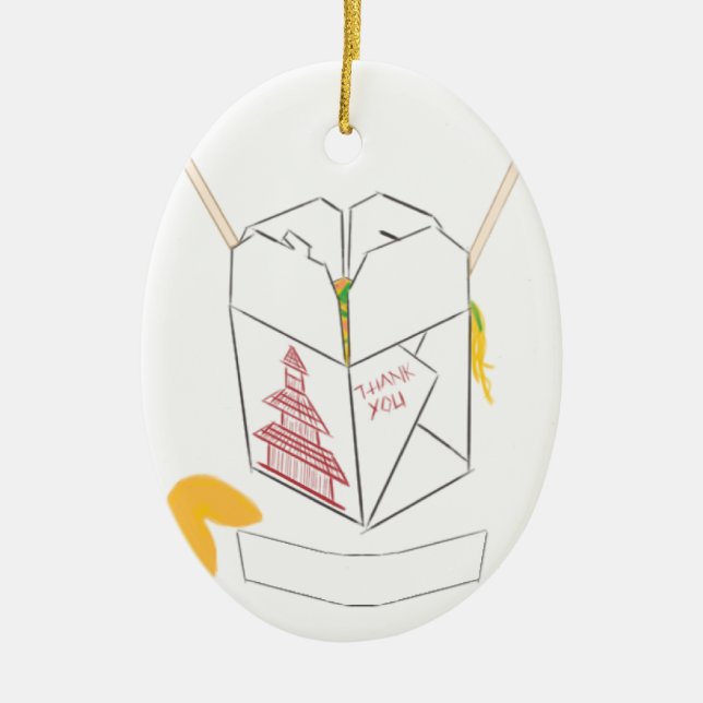 Customizable Fortune Cookie w/ Chinese Takeout Box Ceramic Ornament (Front)