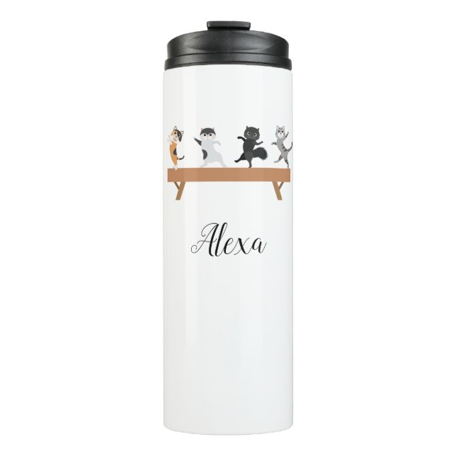 Customizable Four Gymnastics Cats  Thermal Tumbler (Front)