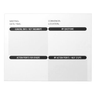 Customizable Four Part MEETING NOTES Notepad