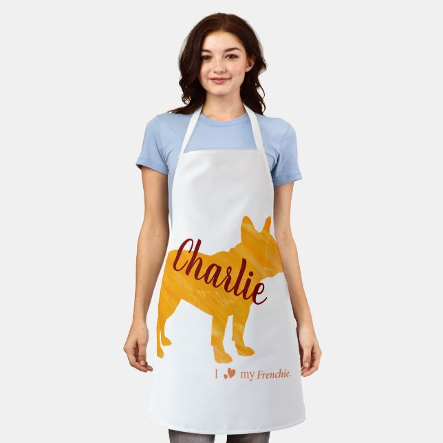 Customizable French Bulldog Pastel Orange Frenchie Apron (Worn)