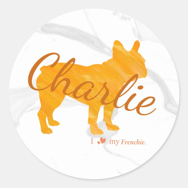 Customizable French Bulldog Pastel Orange Frenchie Classic Round Sticker (Front)