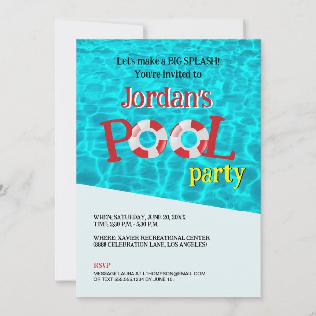 Customizable Fun Birthday Pool Party Template (Front)