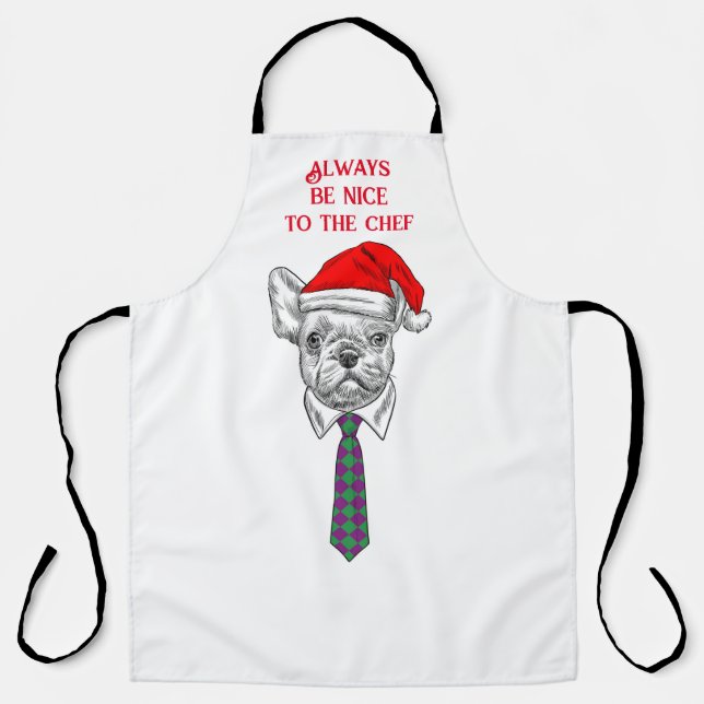 Customizable fun chef with dog and Santa hat Apron (Front)