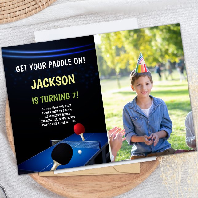 Customizable Fun Sports Party Invitations for Kids (Table Ping Pong Birthday Invitations with photo)