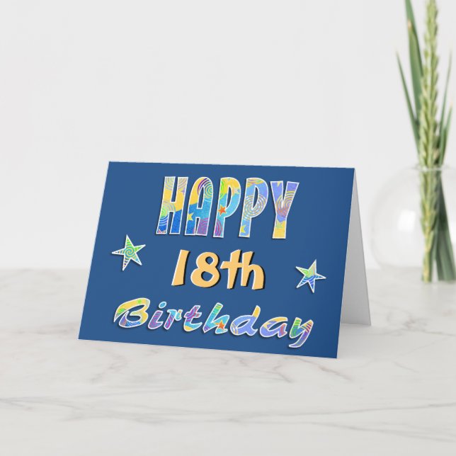 Customizable Fun Stars 18th Birthday Greeting Card (Front)