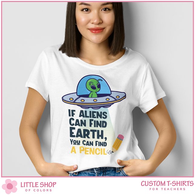 Customizable Funny Alien in Flying Saucer Teacher T-Shirt (Creator Uploaded)