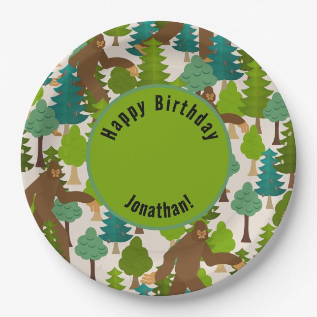 Customizable Funny Bigfoot in the Woods Paper Plate (Front)