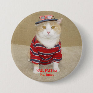 Customizable Funny Cat Hall Pass 3 Inch Round Button