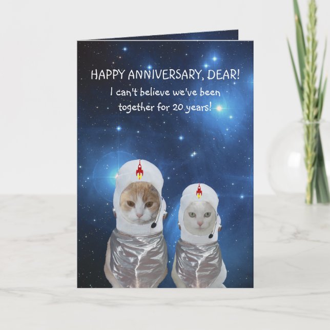 Customizable Funny Cats Space Anniversary Card (Front)