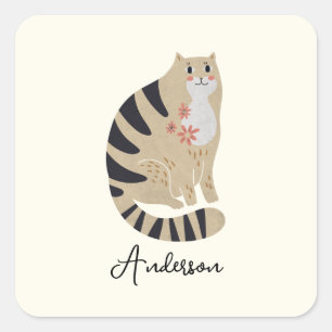 Customizable Funny Cute Smiling Cat Square Sticker