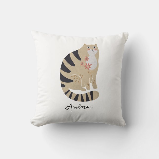 Customizable Funny Cute Smiling Cat Throw Pillow (Front)