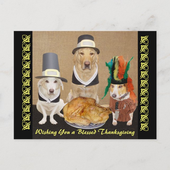 Customizable Funny Dogs Happy Thanksgiving Holiday Postcard (Front)