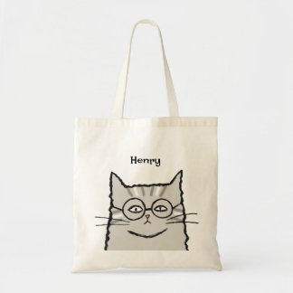 Customizable Funny glasses Cat Bookworm Library Tote Bag