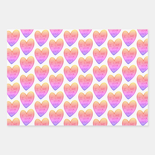 Customizable Funny I Like Your Face Candy Hearts Wrapping Paper Sheet (Front)