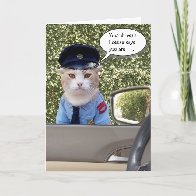 Customizable Funny Officer Cat Birthday Card (Front)