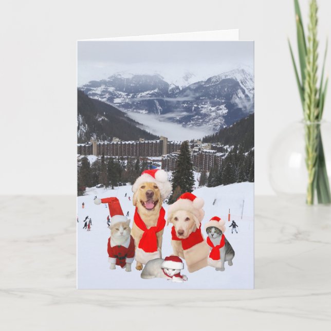 Customizable Funny Pets in Alps Holiday Card (Front)