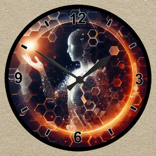 Customizable Futuristic Digital Hexagonal Aura Round Clock