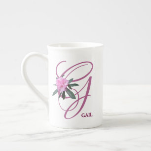 Customizable G name monogram classy purple flowers Bone China Mug
