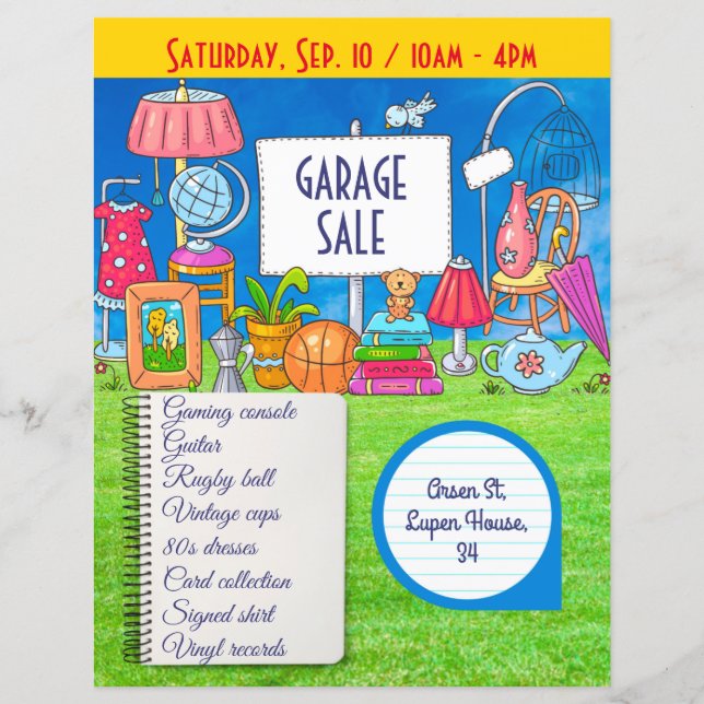 Customizable garage sale, yard sale invitation fly (Front)