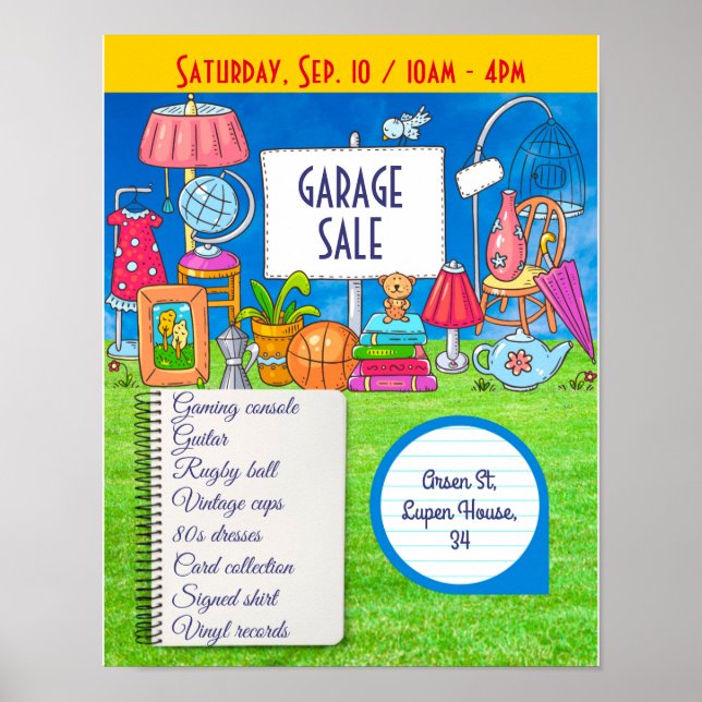 Customizable garage sale, yard sale invitation fly poster (Front)