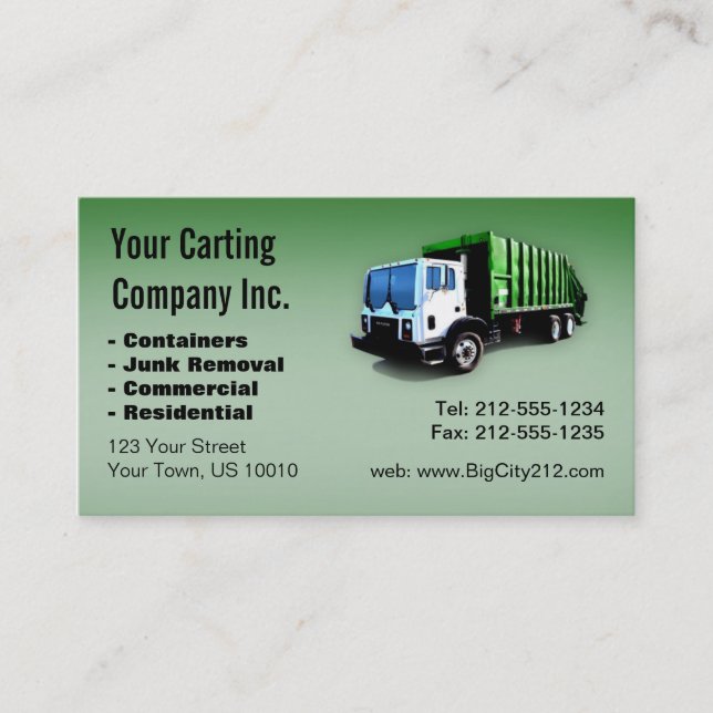 CUSTOMIZABLE Garbage Truck Carting Company Business Card (Front)