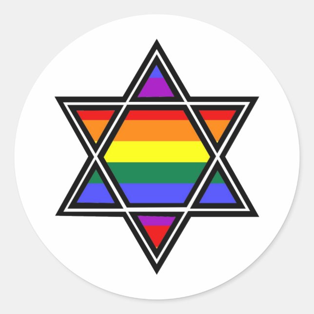 Customizable Gay Pride Rainbow Star of David Classic Round Sticker (Front)