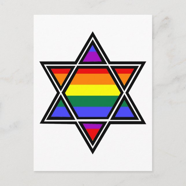 Customizable Gay Pride Rainbow Star of David Postcard (Front)