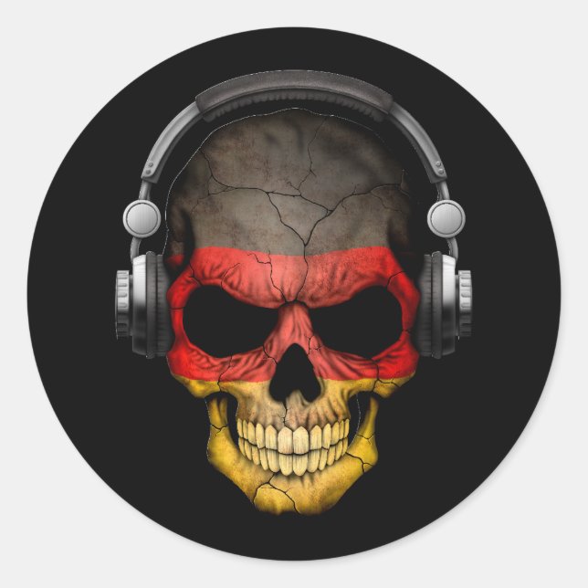 Customizable German Dj Skull with Headphones Classic Round Sticker (Front)