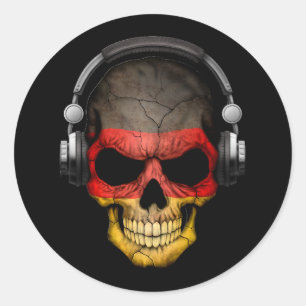Customizable German Dj Skull with Headphones Classic Round Sticker