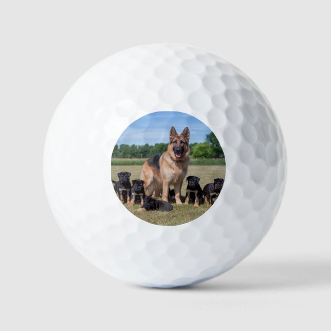Customizable German Shepherd with Adorable Puppies Golf Balls (Front)