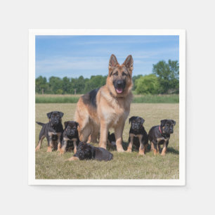 Customizable German Shepherd with Adorable Puppies Napkin