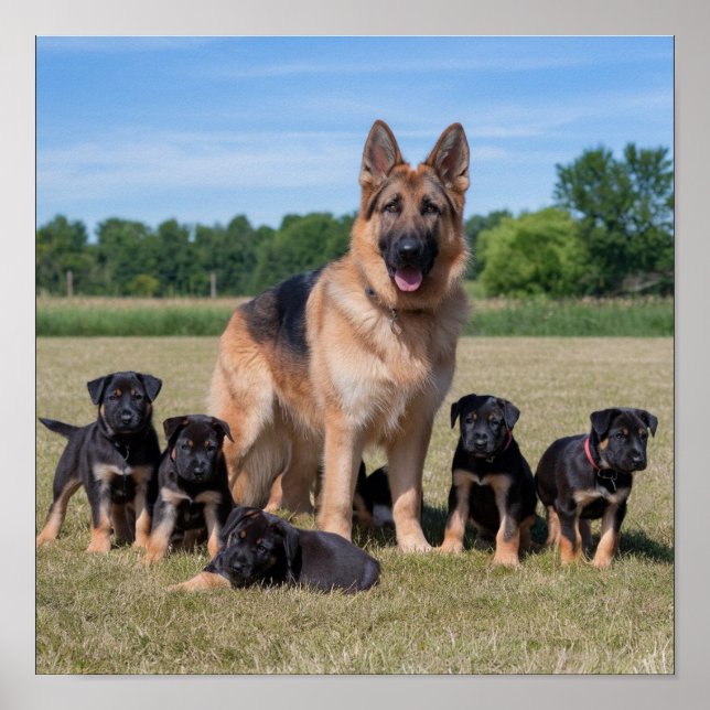 Customizable German Shepherd with Adorable Puppies Poster (Front)