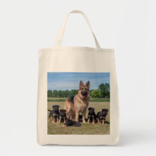 Customizable German Shepherd with Adorable Puppies Tote Bag