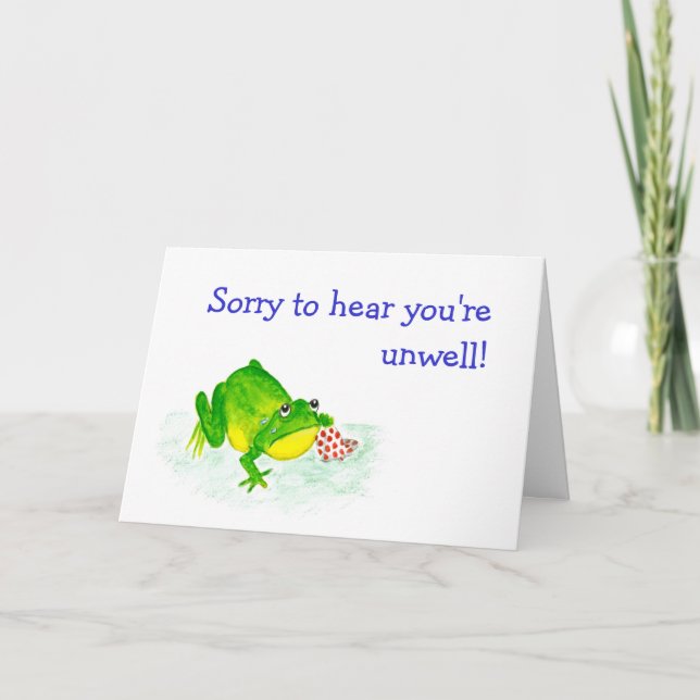 Customizable Get Well Card - Sad Green Frog (Front)