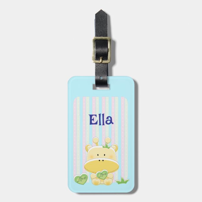 Customizable Giraffe cartoon tag with quote (Front Vertical)