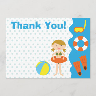 Customizable Girl Birthday Pool Party Thank You Card