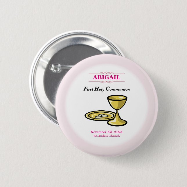 Customizable, Girl Communion Body and Blood 2 Inch Round Button (Front & Back)