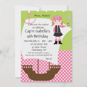 Customizable Girl Pirate Ship Birthday Party Invitation