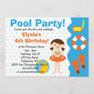 Customizable Girl Pool Party Birthday Invitation