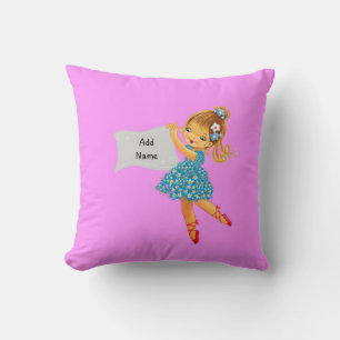 Customizable girls cushion, Ballerina Pink Girly Throw Pillow