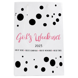Customizable Girl's Weekend Pink Dotted Medium Gift Bag