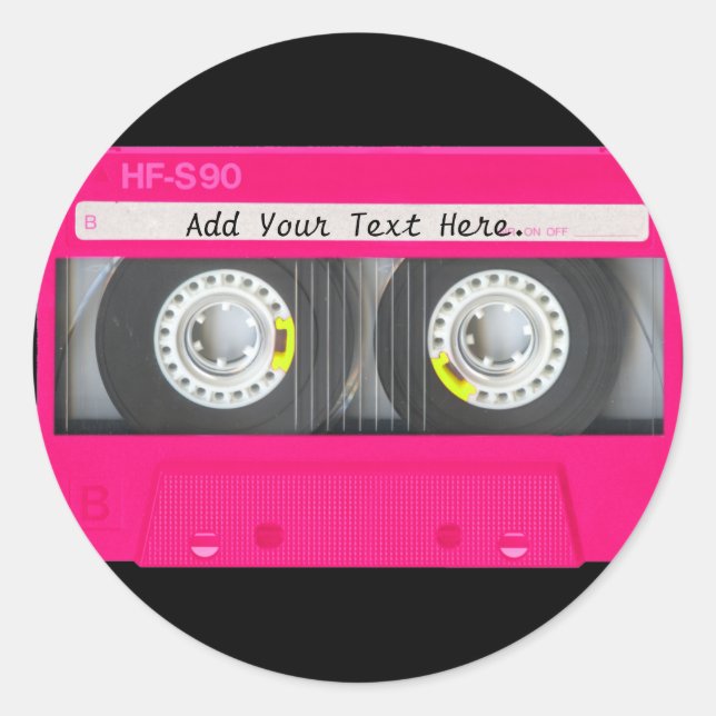Customizable Girly Pink Cassette Tape Classic Round Sticker (Front)