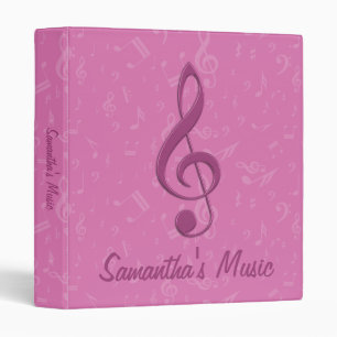 Customizable Girly Pink Clef and Musical Notes Binder