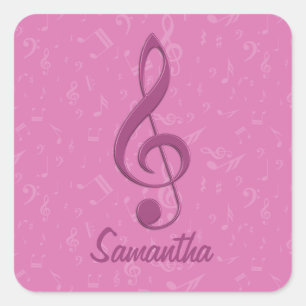Customizable Girly Pink Clef and Musical Notes Square Sticker